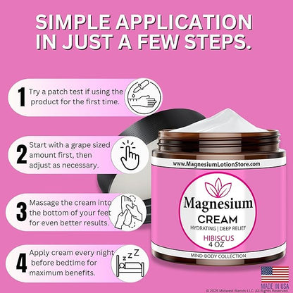 Magnesium Cream with Hibiscus Scent – Moisturizing & Floral Delight, 4 oz USA Made