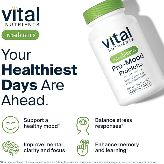Hyperbiotics Vital Nutrients Pro Mood Probiotic with L-theanine | Clinically Studied Probiotics for Women and Men to Support Stress Management and Mood Support* | 60 Vegan Count