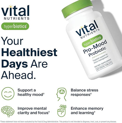Hyperbiotics Vital Nutrients Pro Mood Probiotic with L-theanine | Clinically Studied Probiotics for Women and Men to Support Stress Management and Mood Support* | 60 Vegan Count