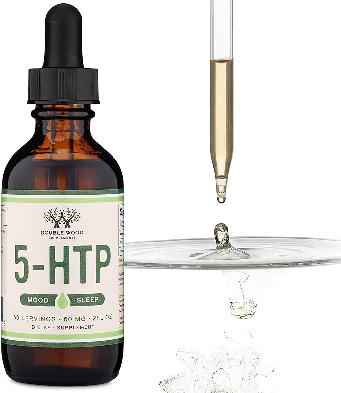 5HTP Liquid Drops - More Absorbable and Effective Than 5 HTP Capsules (60 Servings of 50mg 99%+ 5-HTP) Serotonin Supplement for Mood, Sleep, and Relaxation by Double Wood