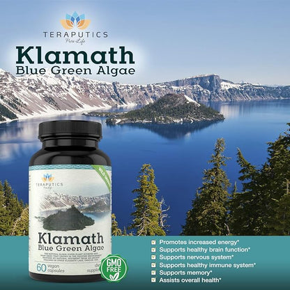 Premium Klamath Lake Blue Green Algae - More Powerful Than Spirulina and Chlorella Supplements | Pure Chlorophyll Rich SuperFood, Sourced from Organic Klamath Lake, 500mg, 60 Vegan Capsules