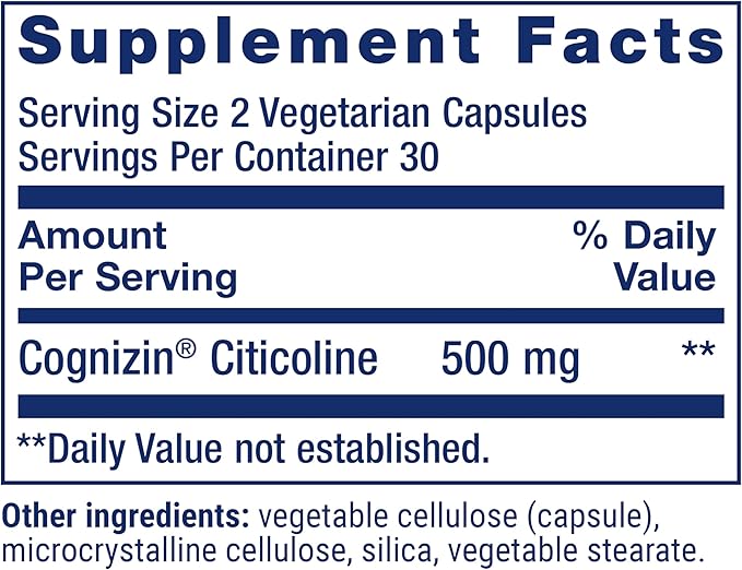 Life Extension Citicoline (CDP-Choline) - Citicoline Supplement for Brain & Cognitive Health, Focus, Attention, Memory Function - Non-GMO, Gluten Free, Vegetarian - 60 Capsules