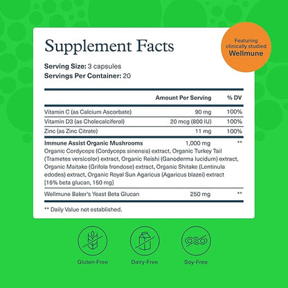 Youtheory Immune+ Daily Wellness - Vegetarian Immune Support Supplement with Vitamin C, Vitamin D3 & Zinc* - Mushroom Supplement with Turkey Tail, Cordyceps & Reishi - 60 Vegetarian Caps