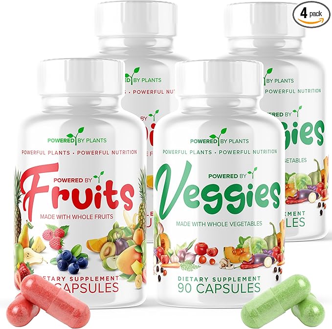 Daily Fruits and Veggies Supplement - 360 Capsules for 60 Days, Non GMO & Gluten Free Superfood with Natural Vitamins - Powered by Plants, 4-Pack