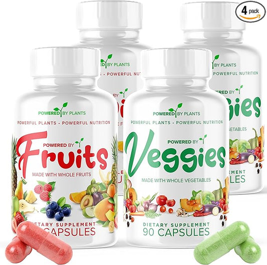 Daily Fruits and Veggies Supplement - 360 Capsules for 60 Days, Non GMO & Gluten Free Superfood with Natural Vitamins - Powered by Plants, 4-Pack