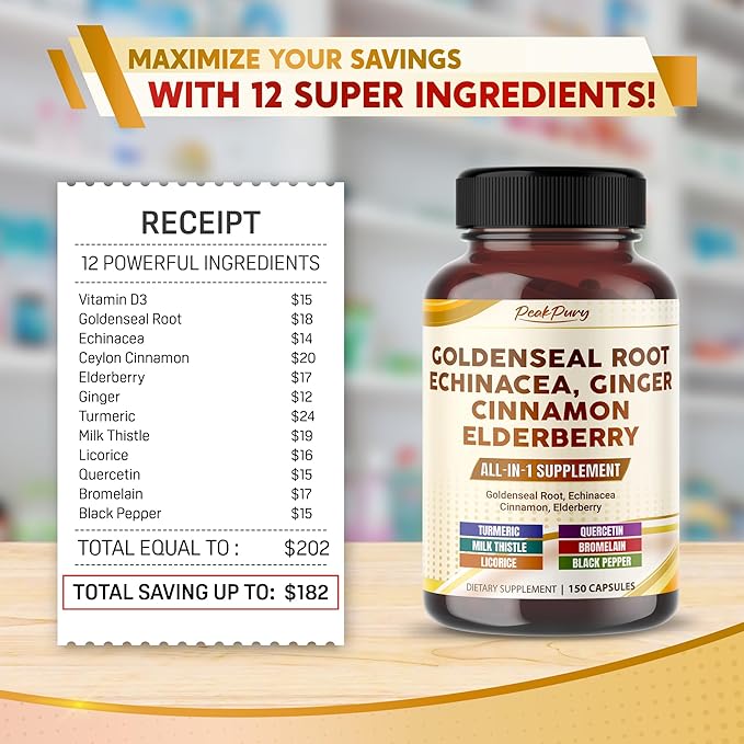 Goldenseal Root Echinacea Cinnamon Elderberry - All-in-1 Supplement - Made in USA