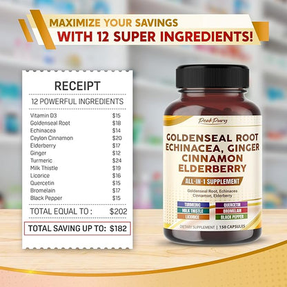 Goldenseal Root Echinacea Cinnamon Elderberry - All-in-1 Supplement - Made in USA
