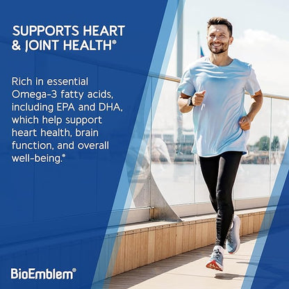 BioEmblem Omega-3 Fish Oil 2000mg - Small Size Softgels, High Absorption Form, Sustainable - 1400mg EPA &DHA Plus Vitamin D3, Non-GMO, Heart, Joint, & Brain Health Fish Oil Supplement, 120 Ct