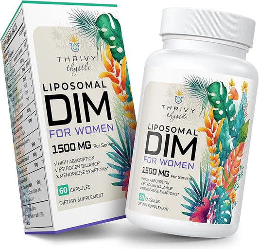 Liposomal DIM Supplement - 1500 mg Women DIM Supplement - Estrogen Supplements Contain Vitamin E, Evening Primrose, Black Cohosh, Omega-3 Fatty Acids, Suitable for Vegetarians