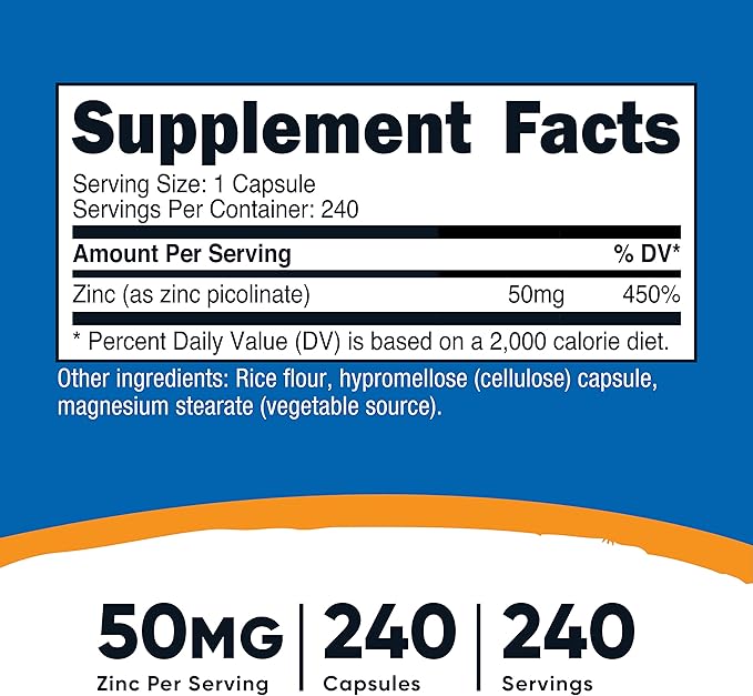 Nutricost Zinc Picolinate 50mg, 240 Vegetarian Capsules (2 Bottles) - Gluten Free and Non-GMO