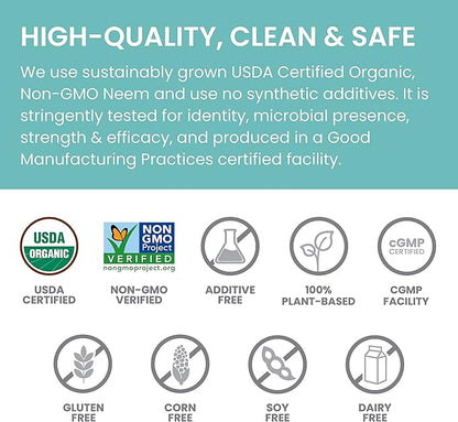 Himalaya Organic Neem Herbal Supplement, for Mild Acne & Clear Skin, Purifying, Ayurvedic, USDA Certified Organic, Non-GMO, Vegan, 600 mg, 60 Plant Based Caplets, 2 Pack