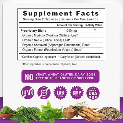 Mommyz Love Lactation Supplement with Organic Post Natal Vitamins for Breast Milk Supply Increase and Energy Boost for Postpartum Recovery - 60 Caps
