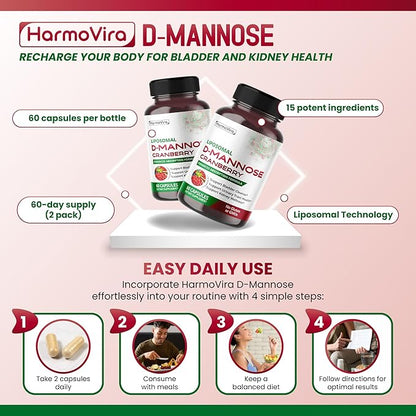 Liposomal D-MANNOSE Cranberry - Support Bladder Cleanse, Urinary Tract Health - 60-Day Supply - Made in The USA