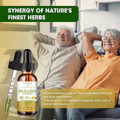 2 Pack Mullein Leaf Drops for Lungs - Mullein Leaf Extract & Marshmallow Root for Lung Cleanse & Detox - Mullein Tincture for Respiratory & Immune Support Herbal Supplement, 2 fl oz
