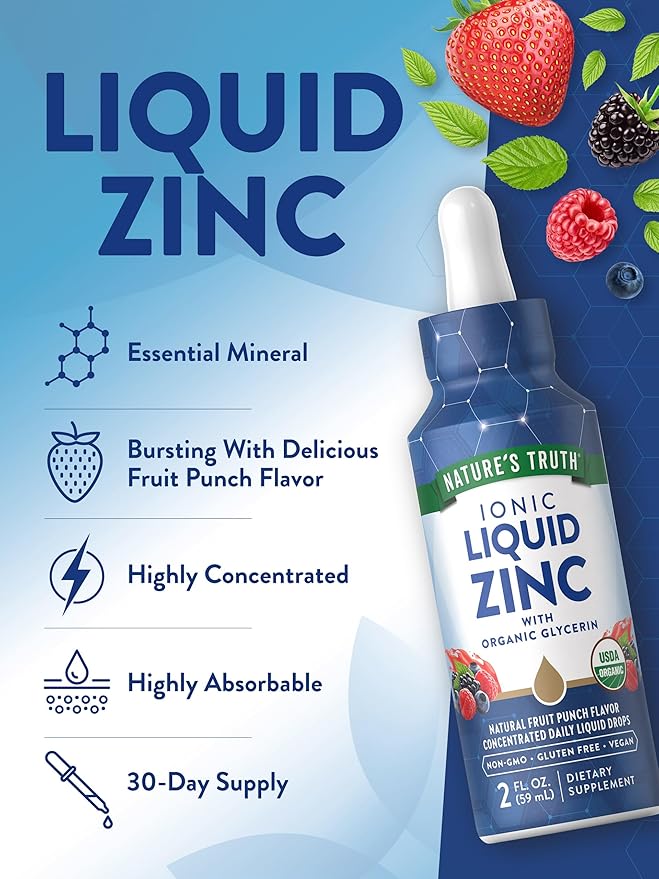 Nature's Truth Ionic Liquid Zinc Supplement | 2 fl oz | with Organic Glycerin | USDA Organic | Vegan, Non-GMO & Gluten Free