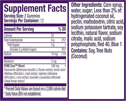 ZzzQuil PURE Zzzs Melatonin Gummies, Sleep Aid, Melatonin 2mg, with Chamomile & Lavender, Melatonin Sleep Gummies, Sleep Aids for Adults, Wildberry Vanilla Flavored, 24 Sleep Gummies