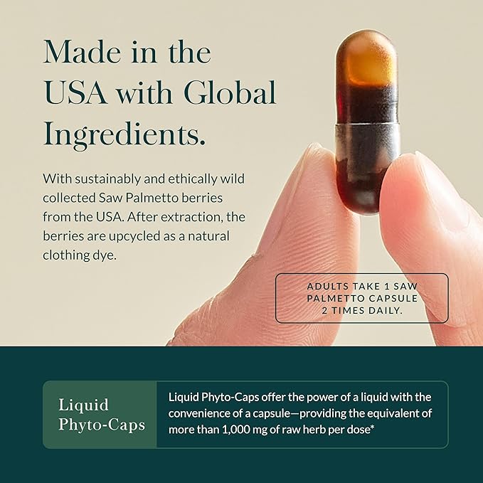 Gaia Herbs Saw Palmetto - Supports Healthy Prostate Function for Men - Contains Saw Palmetto and Sunflower Seed Lecithin to Support Men’s Health - 60 Vegan Liquid Phyto-Capsules (30-Day Supply)