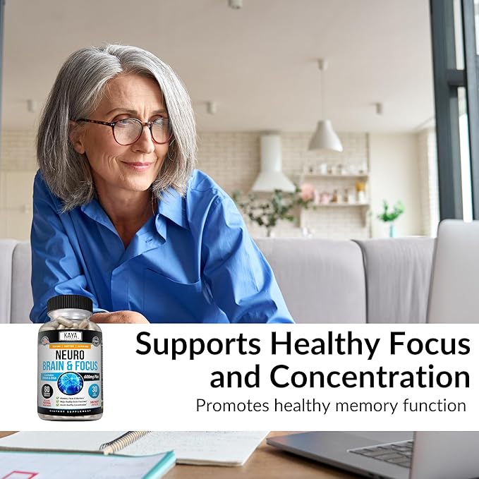 Kaya Naturals - Neuro Brain for Memory & Focus - Nootropic Energy Capsule - Nootropic Brain Support Supplement - Focus & Concentration & Learning Accuracy - Cognitive Function - 60 Count