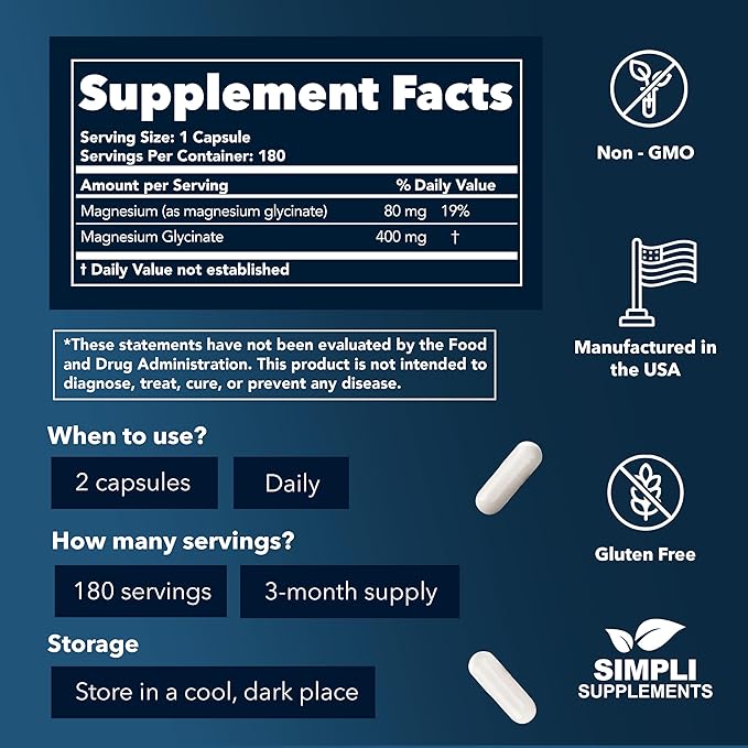Magnesium Glycinate 400mg | Best High Absorption Magnesium Glycinate for Sleep | Vegan Capsules | 180 Count | Magnesium Glycinate Supplements