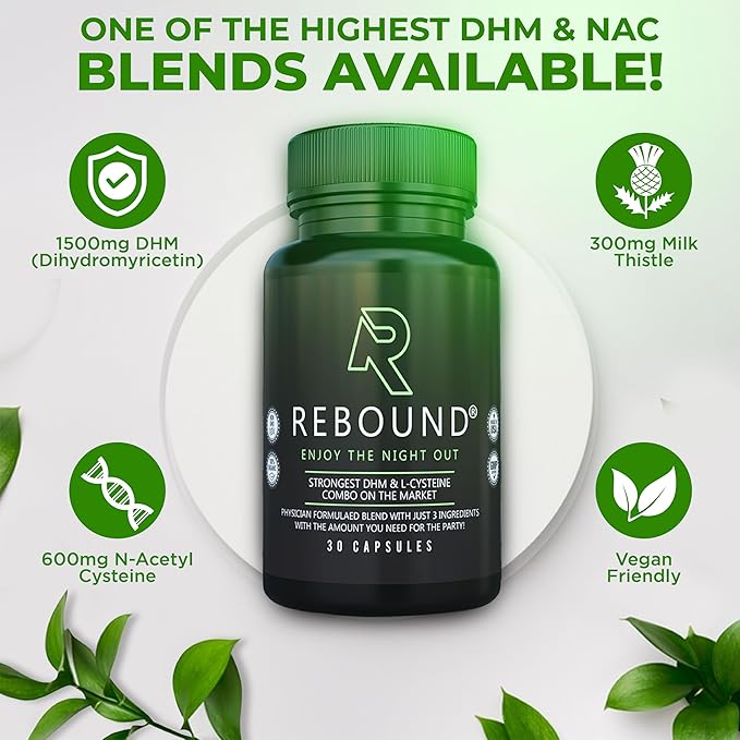 REBOUND Party Support Capsules | Featuring DHM, N-Acetyl Cysteine, and Milk Thistle | Made in The USA | Vegan, Non-GMO, 30 Count