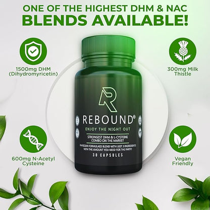 REBOUND Party Support Capsules | Featuring DHM, N-Acetyl Cysteine, and Milk Thistle | Made in The USA | Vegan, Non-GMO, 30 Count