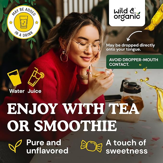 Wild & Organic Astragalus Tincture - Immune Support Drops w/Astragalus Root Extract - Herbal Supplement for Calmness & Relaxation - Vegan, Sugar & Alcohol Free - 2 fl oz