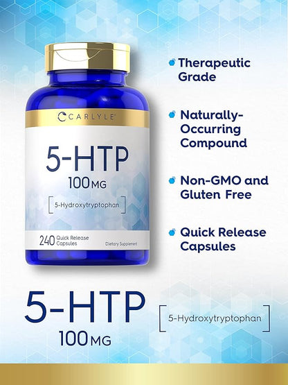 Carlyle 5HTP | 100mg | 240 Capsules | 5 Hydroxtryptophan | Non-GMO & Gluten Free Supplement