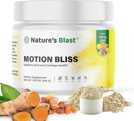 Motion Bliss Joint Supplements for Men & Women - Joint Health Support - with NEM, Calcium, Boswellia Serrata Extract, Collagen & More - 3.67 Oz - 30 Servings - Citrus Zest Flavor