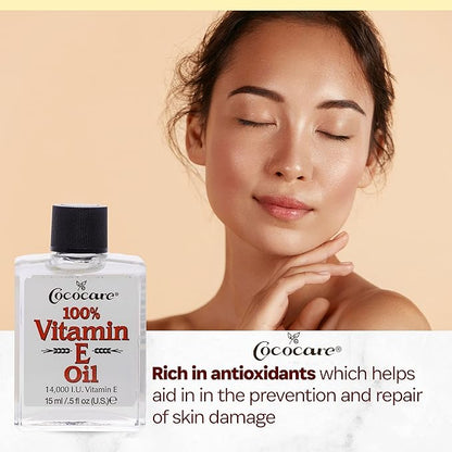 COCOCARE 100% Vitamin E Oil, 14000 I.U., 0.5 Fl Oz - Skin Moisturizer & Antioxidant Protection