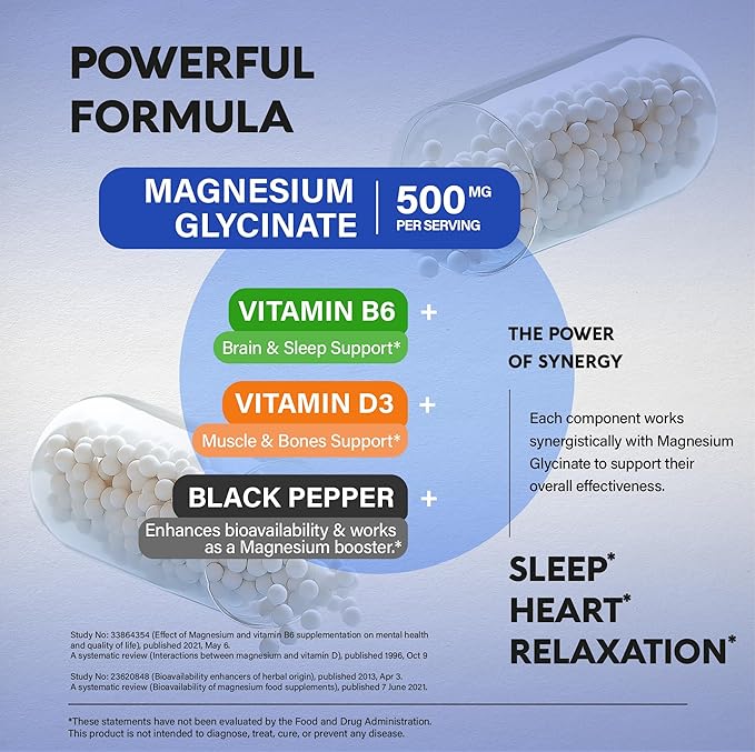 Magnesium Glycinate 500 mg - Chelated Supplement - 98% High Absorption - Support for Sleep, Muscle & Heart Health - Made in USA, Lab Tested & Non-GMO - 240 Capsules