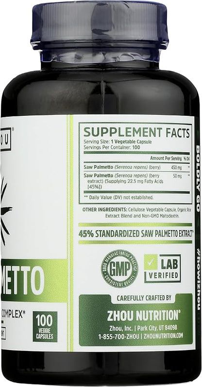 ZHOU NUTRITION Saw Palmetto Prostate Health Complex, 100 CT