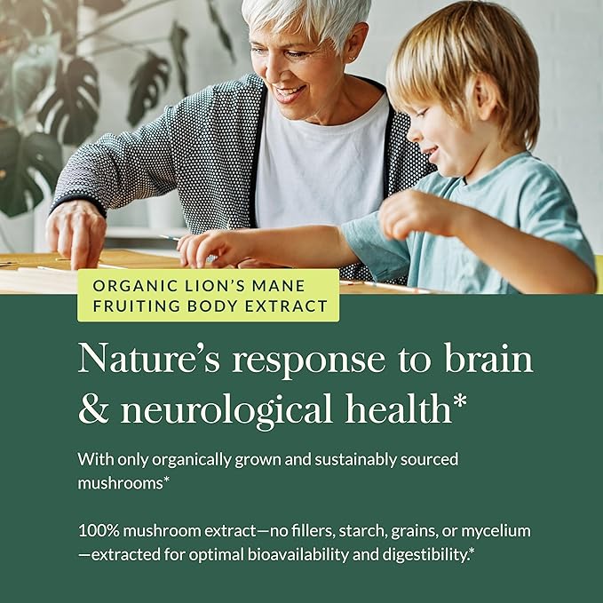 Gaia Herbs Lion's Mane Mushroom - Natural Brain Support Supplement - Made with Organic Lion's Mane Mushrooms - Free from Gluten, Soy & Dairy - 60 Vegan Gummies (30 Servings)