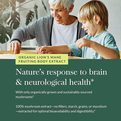 Gaia Herbs Lion's Mane Mushroom - Natural Brain Support Supplement - Made with Organic Lion's Mane Mushrooms - Free from Gluten, Soy & Dairy - 60 Vegan Gummies (30 Servings)