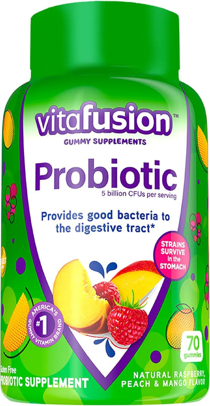 Vitafusion Probiotic Gummy Supplements, Raspberry, Peach and Mango Flavors & Omega-3 Gummy Vitamins, Berry Lemonade Flavored, Heart Health Vitamins(1) with Omega