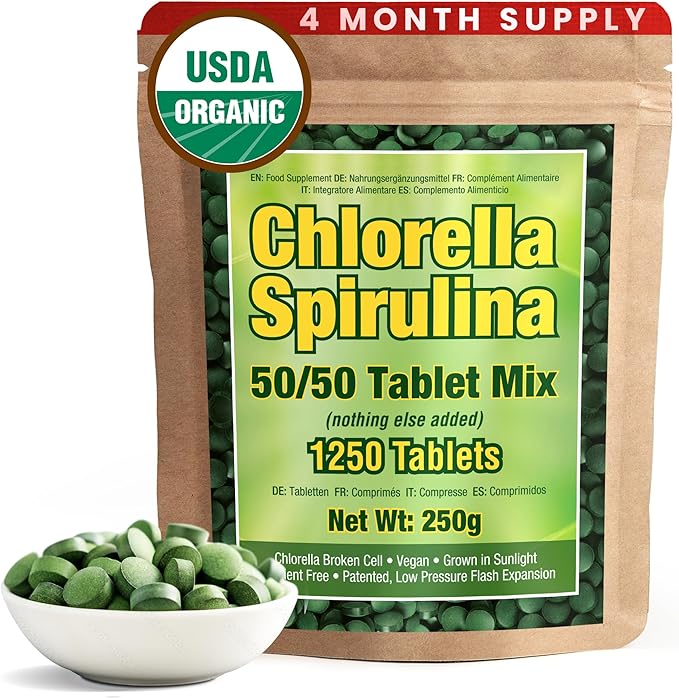 Good Natured Premium Spirulina and Chlorella Capsules 1,250 Tablets, Non-GMO, Vegan Organic Chlorella Tablets, Sunlight Grown, Cracked Cell Wall, High Protein, Heavy Metal Detox