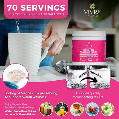 Effervescent Whole Food Magnesium Powder -Sustainably Sourced from Irish Seawater & Icelandic Red Algae - 350 mg per serving |Gentle on Stomach |Non-GMO, Vegan, Gluten-Free– 30 Servings