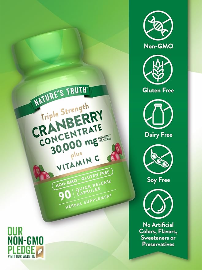 Nature's Truth Cranberry Concentrate Pills 30,000mg | Plus Vitamin C | Triple Strength Support Capsules | Non-GMO & Gluten Free Supplement