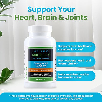 OmegaCell 1600 TG - High-Potency Omega 3 Supplement with 1:1 EPA & DHA Ratio - Premium, Sustainably Sourced Fish Oil from Norwegian Waters - Non-GMO & Gluten-Free Fish Oil Supplement - 60 Soft Gels