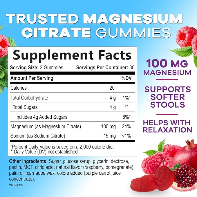Magnesium Gummies Supplement - High Absorption Magnesium Citrate Supplement for Adults & Kids - Nature's Calm Magnesio Gummy Dietary Supplements for Bone, Muscle Health, Heart Support - 60 Gummies