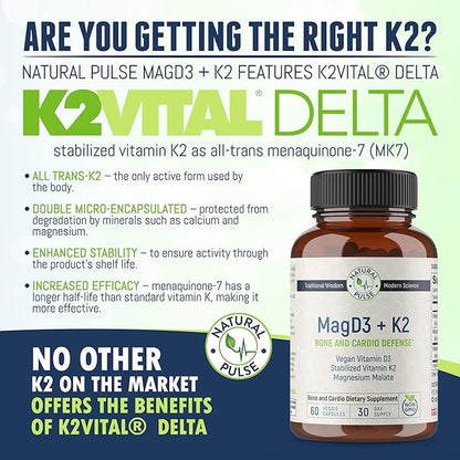 Magnesium Malate + Vegan Vitamin D3 + Stabilized Vitamin K2, Complete Support Supplement for Cellular Energy, Cardiovascular, Immune and Metabolic Health & Bone Strength, 90 Veggie Caps