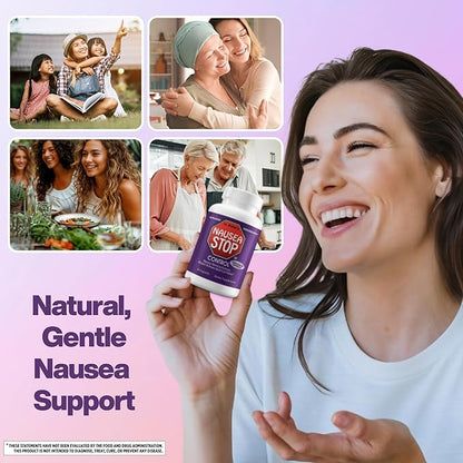 Dr. Barton’s Nausea Stop - Natural Ginger, Non-Drowsy Nausea Relief Pills for Adults & Kids, Anti Nausea, Upset Stomach, Morning Sickness & Pregnancy Nausea - Travel Essentials - 80 Capsules (1 Pack)