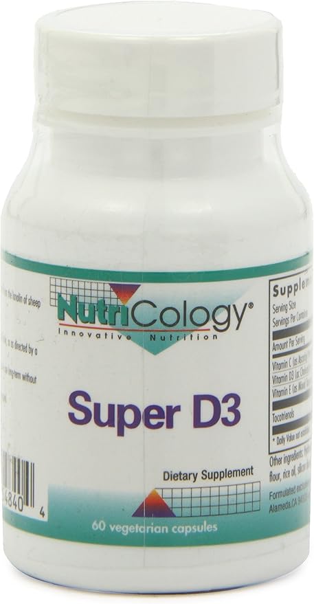 Nutricology Super D3 Dietary Supplement - Bone & Immune Support, Cholecalciferol with C & E, Vegetarian Capsules, Gluten Free - 60 Count