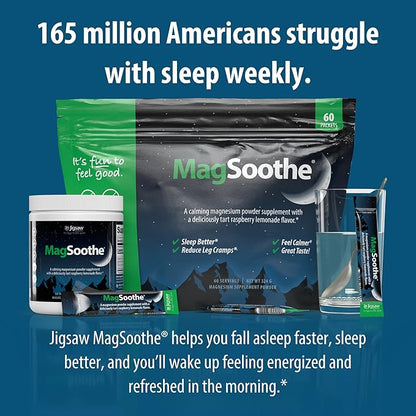 Jigsaw Health MagSoothe | Fast-Acting, Calming Magnesium Glycinate Powder Supplement | Raspberry Lemonade Flavor | 60 Servings (Packets)