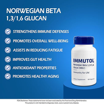 Immutol Immune Support Supplement with 750mg of Beta Glucan 1,3 1,6 - Natural Ingredients, High Potency to Boost Immunity and Overall Wellness, 60 Capsules (60)