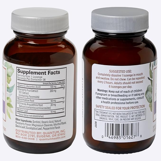 Quantum Health Elderberry+ Lozenges|Raspberry|Provides Powerful Immune Support|Formulated with Echinacea and Vitamin C|36 Count