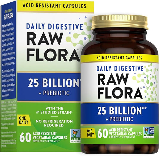 Raw Flora Probiotic with Prebiotics | 25 Billion CFU | Daily Digestive Capsules | Vegetarian & Gluten Free Supplement for Men and Women | by Nature's Truth