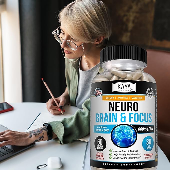 Kaya Naturals - Neuro Brain for Memory & Focus - Nootropic Energy Capsule - Nootropic Brain Support Supplement - Focus & Concentration & Learning Accuracy - Cognitive Function - 60 Count