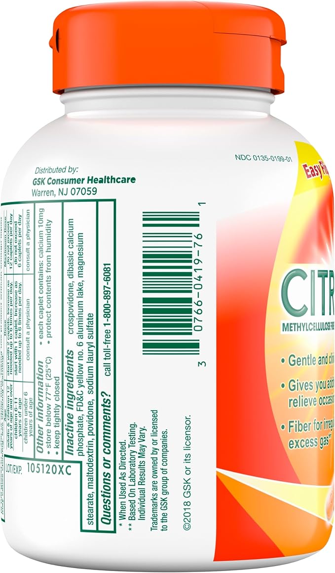 Citrucel Fiber Therapy Caplets for Irregularity, Easy to Swallow Methylcellulose , 180 Count