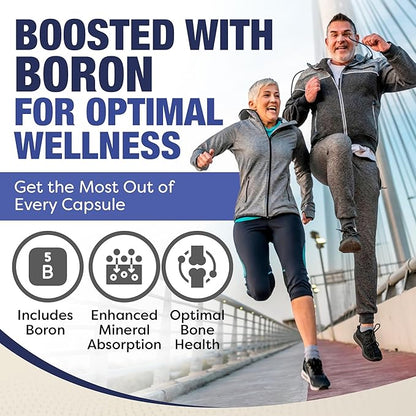 Plant-Based Calcium Magnesium Supplement with Boron, Vitamin D3 & K2 MK-7 - Optimal Calcium-Magnesium Ratio for Bone Strength and Health, Vegan, Non-GMO, Allergen-Free, 120 Capsules
