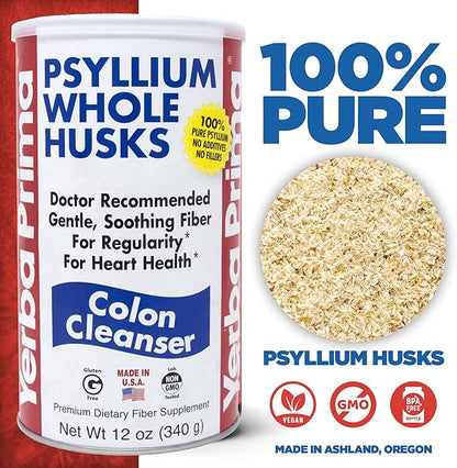 Yerba Prima Psyllium Husk, 12 Ounce (Pack of 2) - Colon Cleanser Fiber Supplement - Natural Support for Gut Health - Non GMO, Gluten Free, Vegan